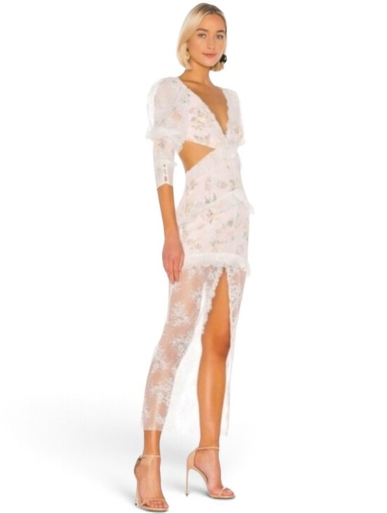Dresses & Skirts - For Love And Lemons Pink Lace Ruffle Sheer Maxi Slip Dress